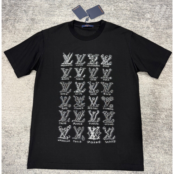 Louis Vuitton LV Cartoons Jacquard Black White Logo Short Sleeve T-Shirt Large L - Picture 3 of 13
